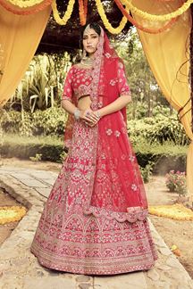 Picture of Astounding Designer Red Colored Wedding Wear Embroidery lehenga Choli