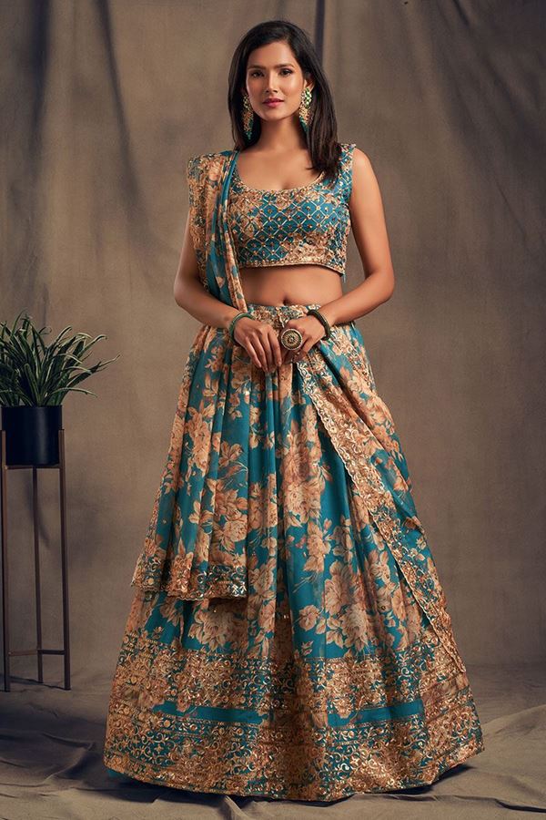 Picture of Aesthetic Teal Blue Designer Lehenga Choli