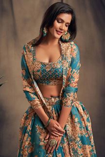 Picture of Aesthetic Teal Blue Designer Lehenga Choli