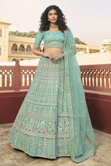 Picture of Elegant Turquoise Colored Designer Lehenga Choli