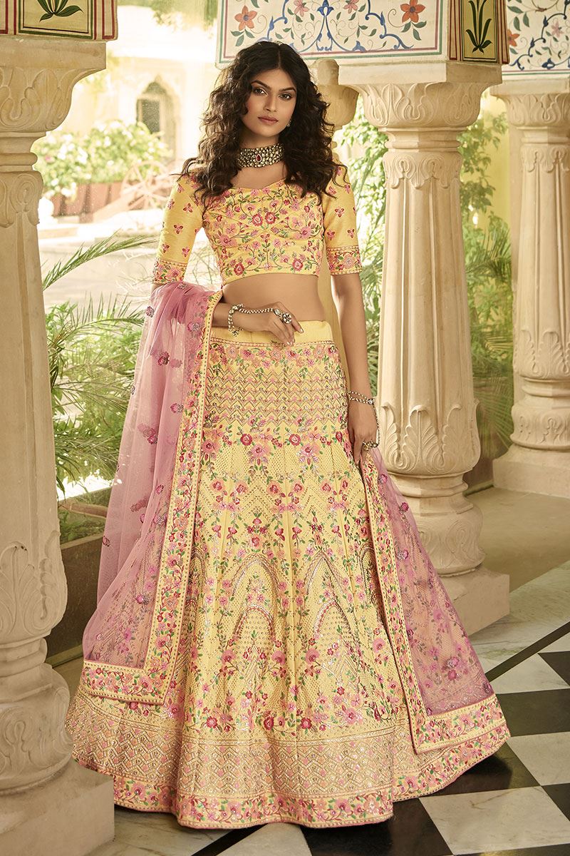 Buy Fabcartz Women Yellow Self Design Jacquard Lehenga Choli Online at Best  Prices in India - JioMart.