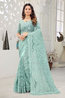 Picture of Attractive Light Sky Colored Designer Traditional Saree