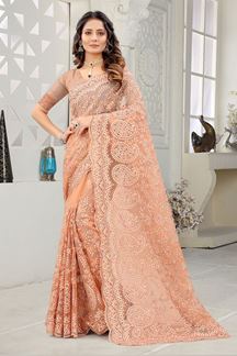 Picture of Aesthetic Light Peach Colored Designer Traditional Saree