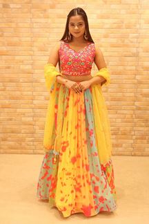 Picture of Exclusive Pink and Yellow colored Designer Lehenga Choli