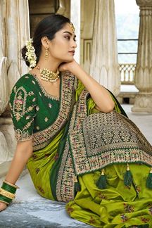 Picture of Attractive Parrot Green Colored Designer Saree