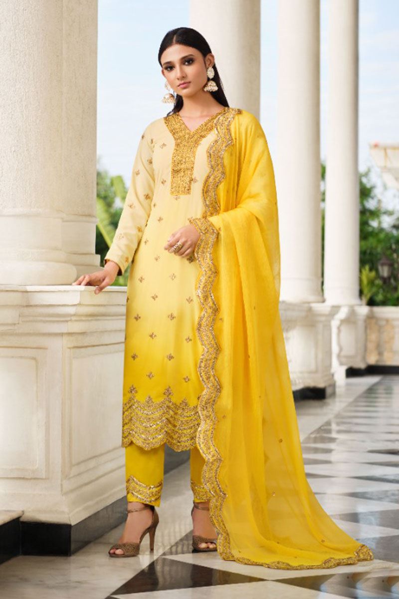 Yellow Punjabi Designer Salwar Kameez, Yellow Punjabi Designer Salwar Suits  and Yellow Punjabi Latest Salwar Suits Online Shopping