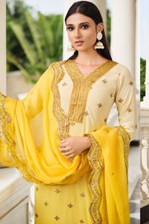 Picture of Trendy Yellow Colored Designer Suit (Unstitched suit)