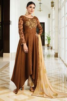 Picture of Glamorous Brown Colored Designer Suit (Unstitched suit)