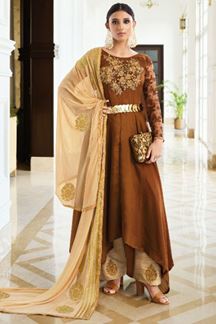 Picture of Glamorous Brown Colored Designer Suit (Unstitched suit)
