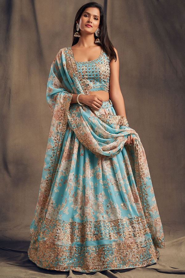 Picture of Irresistible Sky Blue Designer Lehenga Choli