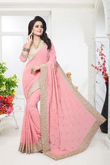 Picture of Ravishing pink designer saree with pearl