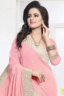 Picture of Ravishing pink designer saree with pearl
