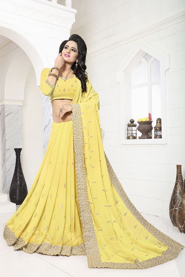 Picture of Heavenly pastel yellow designer saree
