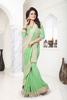Picture of Dignified green designer saree with zari