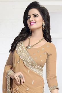 Picture of Lovely pastel brown designer saree