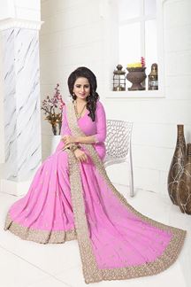 Picture of Fetching pink saree with pearl & zari