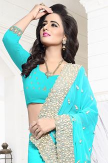 Picture of Peculiar light blue designer plain saree