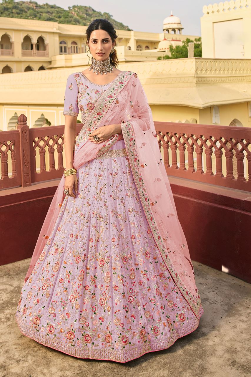 Shop Online Multi Colour Silk Resham Designer Lehenga Choli : 246317 -