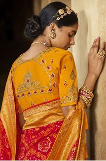 Picture of Charming Pink and Yellow Colored Designer Saree