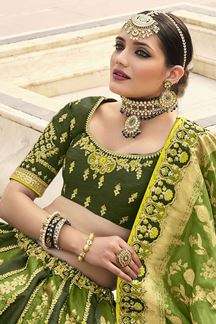 Picture of Flawless Green Colored Designer Silk Lehenga Choli