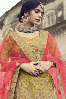 Picture of Dashing Yellow Colored Designer Silk Lehenga Choli
