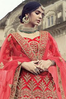 Picture of Awesome Red Colored Designer Silk Lehenga Choli