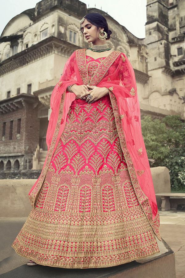 Picture of Classy Pink Colored Designer Silk Lehenga Choli