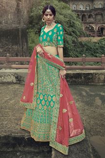 Picture of Pretty Green Colored Designer Silk Lehenga Choli