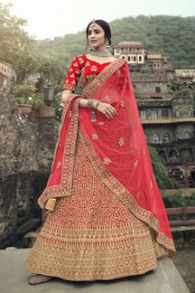 Picture of Astounding Red Colored Designer Silk Lehenga Choli