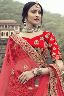 Picture of Astounding Red Colored Designer Silk Lehenga Choli