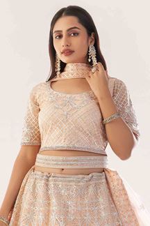Picture of Bollywood Peach Colored Designer Silk Lehenga Choli