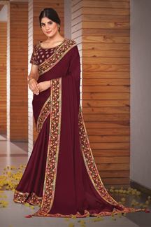 Picture of Charming Maroon Colored Designer Saree