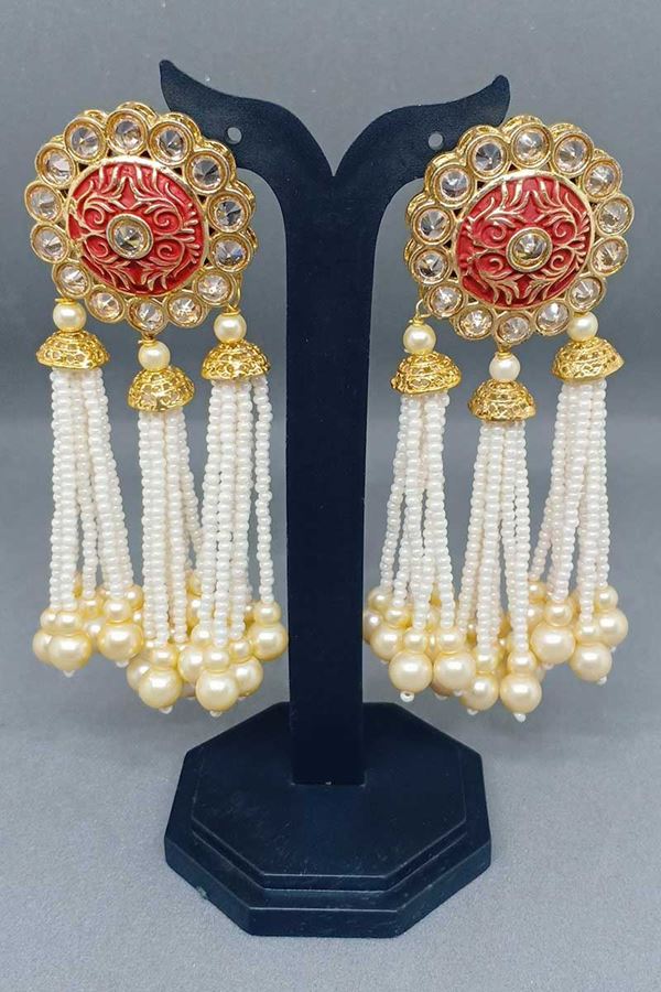Picture of Classy red & white designer earrings