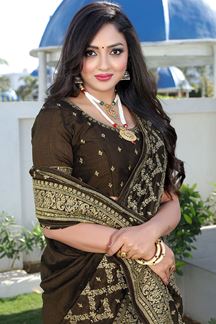 Picture of Stylish Mehendi Colored Designer Saree