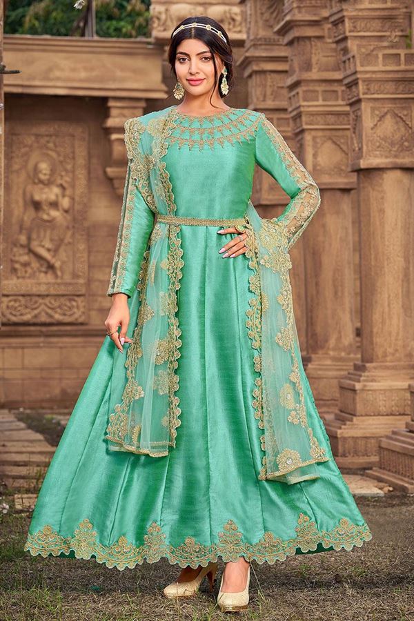 Picture of Artistic Mint Green Colored Designer Suit (Unstitched suit)