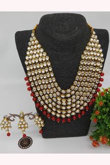 Picture of Glorious Silver and Red Colored Imitation Jewellery Necklace Set