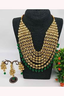 Picture of Astounding Gold and Green Colored Imitation Jewellery Necklace Set