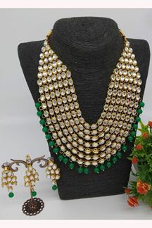 Picture of Artistic Silver and Green Colored Imitation Jewellery Necklace Set