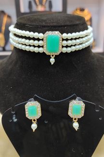Picture of Royal Cyan Colored Imitation Jewellery Necklace Set