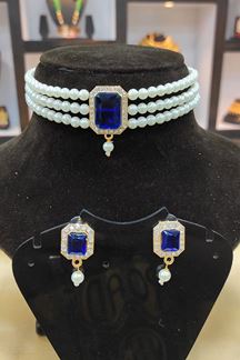 Picture of Exuberant Blue Colored Imitation Jewellery Necklace Set