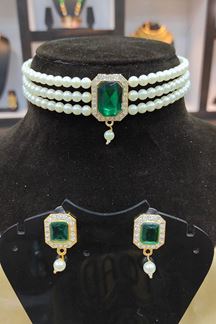 Picture of Splendid Green Colored Imitation Jewellery Necklace Set