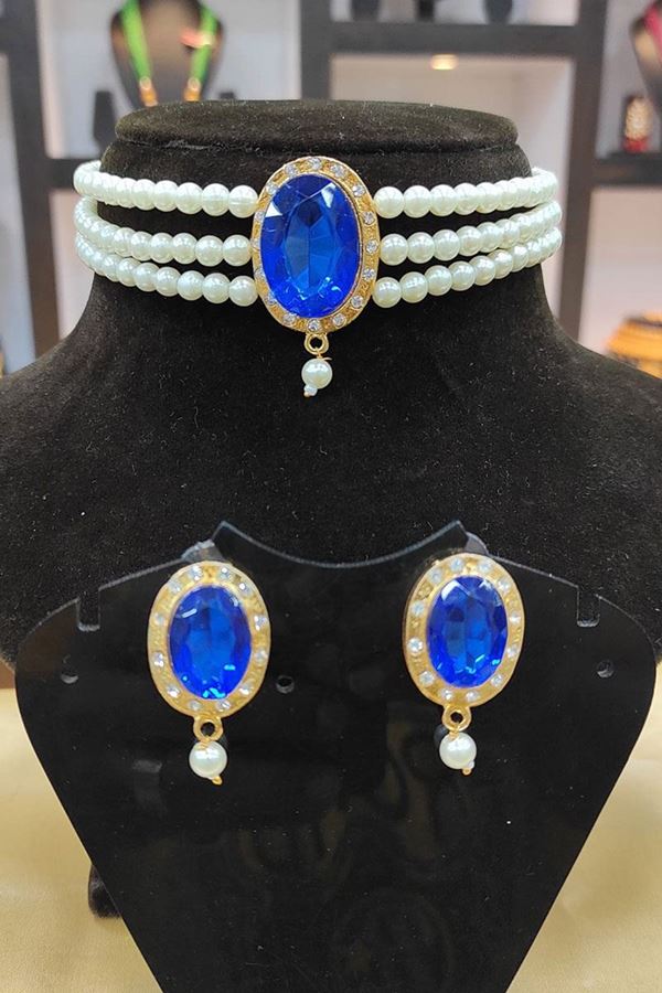 Picture of Marvelous Blue Colored Imitation Jewellery Necklace Set
