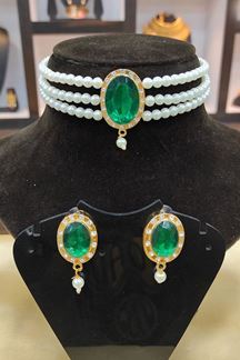 Picture of Adorable Green Colored Imitation Jewellery Necklace Set
