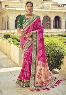 Picture of Appealing Pink and Green Colored Designer Saree