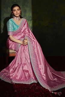 Picture of Artistic Pink and Rama Colored Designer Saree