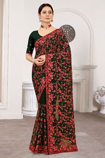 Picture of Lovely Bottle Green Colored Designer Saree
