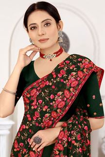 Picture of Lovely Bottle Green Colored Designer Saree