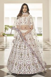 Picture of Stunning White Colored Designer Silk Lehenga Choli