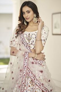 Picture of Stunning White Colored Designer Silk Lehenga Choli