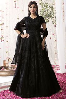 Picture of Delightful Black Colored Designer Suit (Unstitched suit)